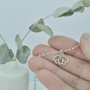 Customise Birthstone sterling silver necklace with Lotus petal charm.