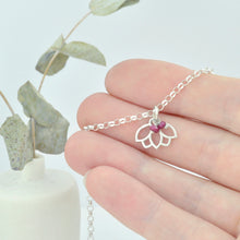 Customise Birthstone sterling silver bracelet with Lotus petal charm.