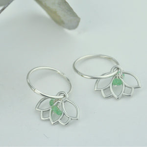 Gemstone Birthstone sterling silver earrings with Lotus petal charm.