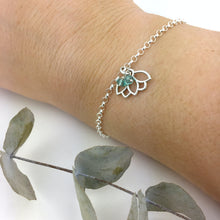 Aquamarine March Lotus Charm Silver Bracelet