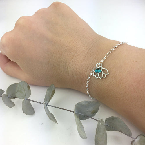 Turquoise December birthstone minimal Sterling Silver bracelet