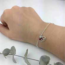 Ruby July Birthstone Silver Lotus Charm Bracelet