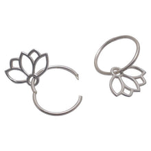 Diamond everyday sleeper hoops silver lotus earring, April birthstone.