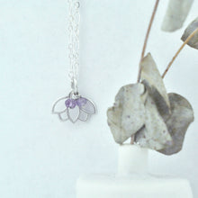 Amethyst February Birthstone Silver Lotus Necklace