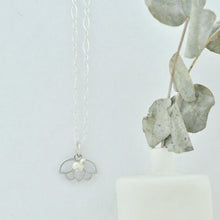 Moonstone June birthstone sterling silver tiny charm necklace with Lotus petal.