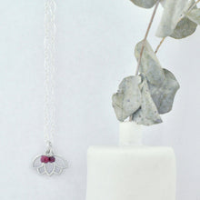 Natural Ruby sterling silver minimal layering necklace with Lotus petal, July Birthstone