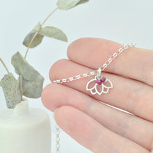 Natural Ruby sterling silver minimal layering necklace with Lotus petal, July Birthstone