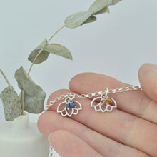 Natural Sapphire sterling silver minimal layering necklace with Lotus petal, September Birthstone