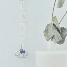 Natural Sapphire sterling silver minimal layering necklace with Lotus petal, September Birthstone