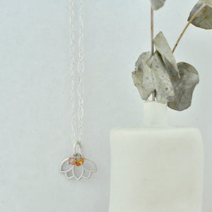Natural Sapphire sterling silver minimal layering necklace with Lotus petal, September Birthstone