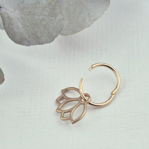 Single small 9ct rose gold sleeper hoop earring.