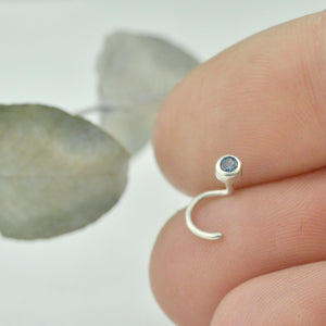 Blue natural sapphire silver nose stud, tiny 2.5mm