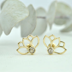 9ct yellow gold diamond Lotus stud earrings