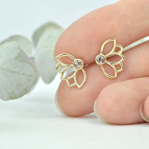 9ct yellow gold diamond Lotus stud earrings