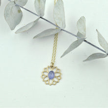 December birthstone 9kt Yellow gold necklace, Lotus flower,  Zircon, Turquoise or Tanzanite