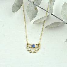 Solid 9kt Gold Sapphire Necklace, September birthstone, Lotus flower, on a gold fill chain