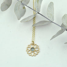 Aquamarine 9ct Yellow gold necklace, Lotus flower, March birthstone.