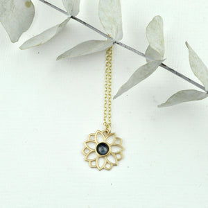 Blue Sapphire 9ct Yellow Lotus gold necklace.