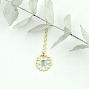 November birthstone 9kt Yellow gold necklace, Lotus flower,  Citrine or Topaz.