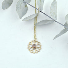 December birthstone 9kt Yellow gold necklace, Lotus flower,  Zircon, Turquoise or Tanzanite