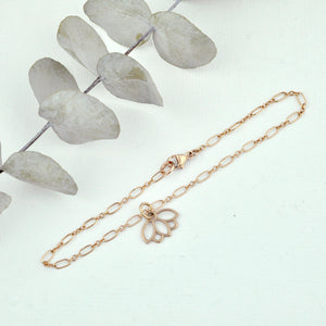 9ct Rose Gold Lotus charm (on rose gold filled) bracelet, Optional Birthstone.