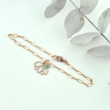 Emerald bracelet, 9ct Rose gold Lotus charm (bracelet rose gold plated), May Birthstone.