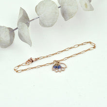 Sapphire bracelet, 9ct Rose gold Lotus charm (bracelet rose gold plated), September Birthstone.
