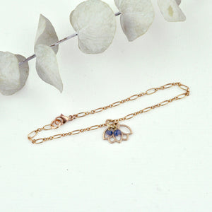Sapphire bracelet, 9ct Rose gold Lotus charm (bracelet rose gold plated), September Birthstone.