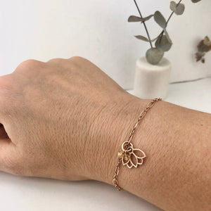 Citrine bracelet, 9ct Rose gold Lotus charm (bracelet rose gold plated), November Birthstone.