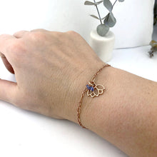 Tanzanite bracelet, 9ct Rose gold Lotus charm (bracelet rose gold plated), December Birthstone.