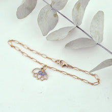 Tanzanite bracelet, 9ct Rose gold Lotus charm (bracelet rose gold plated), December Birthstone.