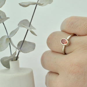 9ct white gold oval Peach Padparadscha Sapphire bezel set ring