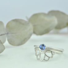 Blue Sapphire silver Lotus ring set.
