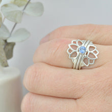 Blue Sapphire silver Lotus ring set.