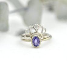 14kt white gold oval Purple Sapphire bezel set ring