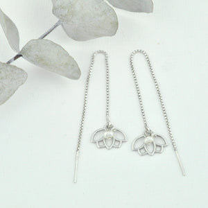 Pearl silver Lotus threader earring, all birthstones available.