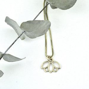 9ct Gold Garnet Lotus charm necklace, January birthstone, all birthstone options.