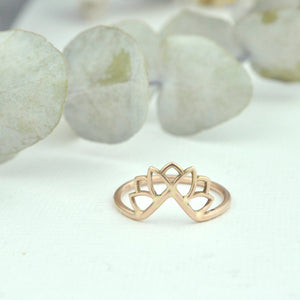 9ct Rose gold fitted Lotus ring.