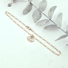 Anklet 9ct rose gold lotus charm, gold fill chain. Optional birthstone beads.