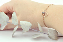 9ct Rose Gold Black diamond Lotus charm (on gold plated) bracelet, April Birthstone.