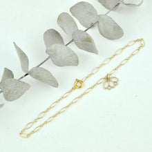 Anklet 9ct yellow gold lotus charm, gold fill chain. Optional birthstone beads.