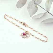 Ruby bracelet, 9ct Rose gold Lotus charm (bracelet rose gold plated), July Birthstone.