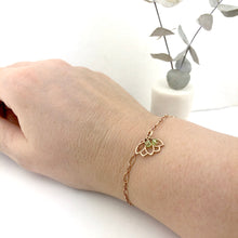 Peridot bracelet, 9ct Rose gold Lotus charm (bracelet rose gold plated), August Birthstone.