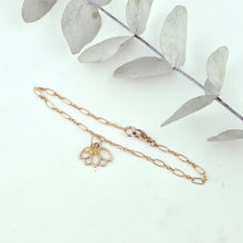 Citrine bracelet, 9ct Rose gold Lotus charm (bracelet rose gold plated), November Birthstone.