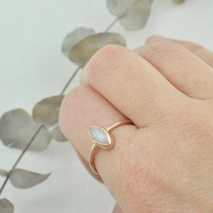 9ct Rose gold fitted Lotus ring set, marquise Moonstone ring.