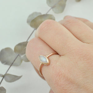 9ct Rose gold fitted Lotus ring set, marquise Moonstone ring.
