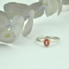 9ct white gold oval Peach Padparadscha Sapphire bezel set ring