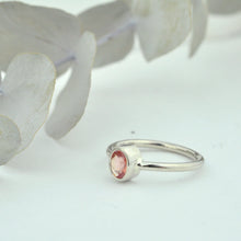 9ct white gold oval Peach Padparadscha Sapphire bezel set ring