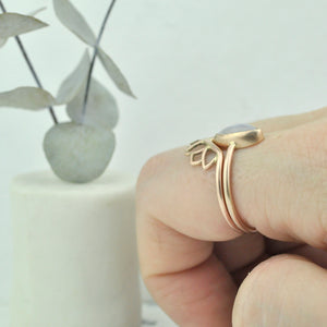 9ct Rose gold fitted Lotus ring set, marquise Moonstone ring.