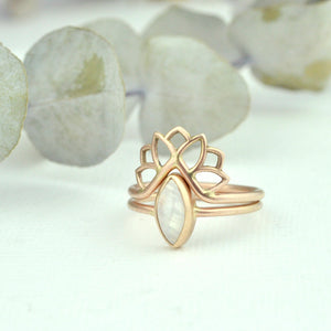 9ct Rose gold fitted Lotus ring.